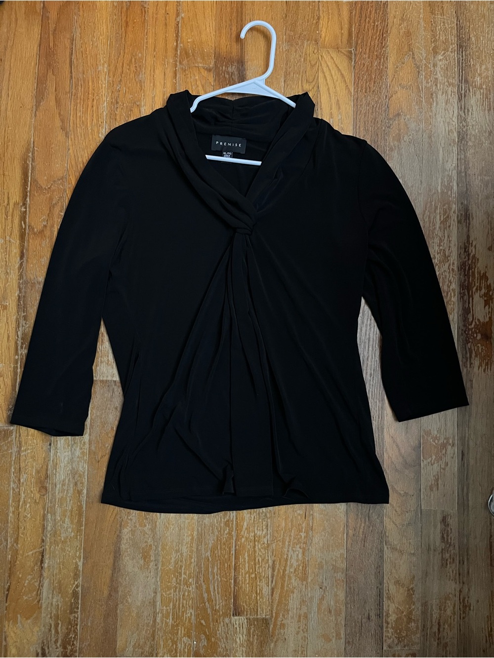 Premise Black Twist-Front Knit Blouse